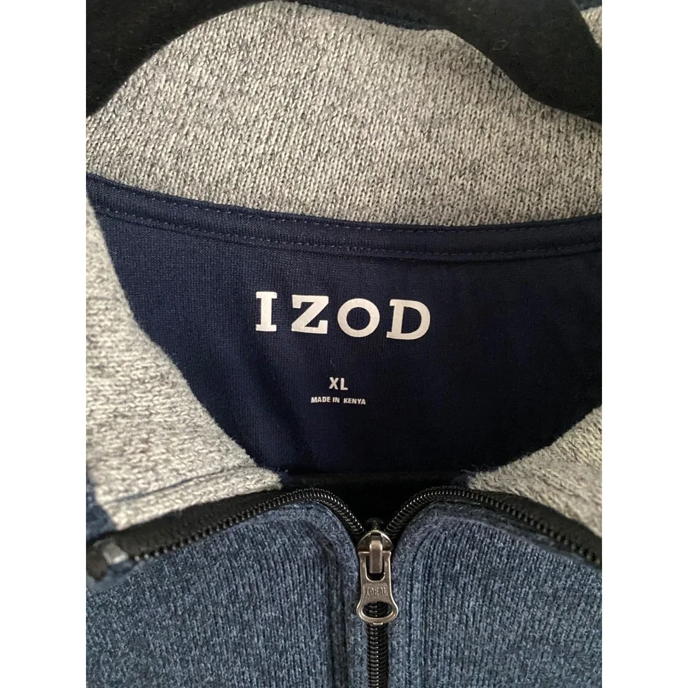 IZOD Men's Blue Heathered Fleece‎ Quarter Zip Pullover Sweater XL